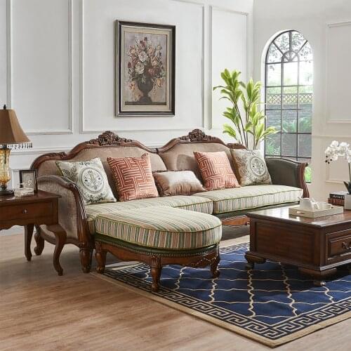 American style solid wood sofa combination living room European style all solid wood corner sofa classical Italian light luxury