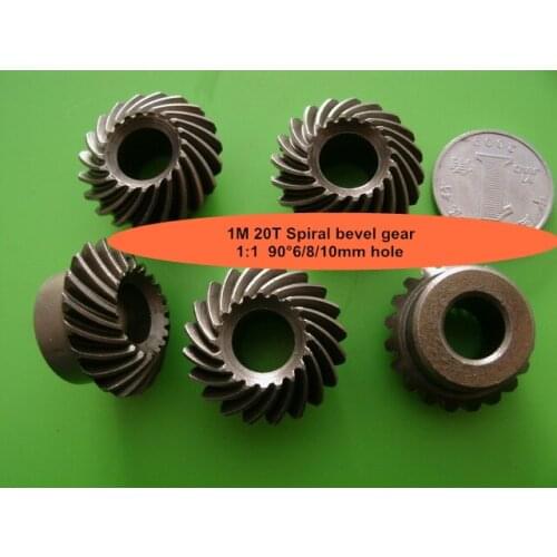 2PCS Steel 1M 20T Spiral bevel gear M1 modulus 1:1 90 degrees Differential gear same ratio diameter 6 8 10mm hole diameter