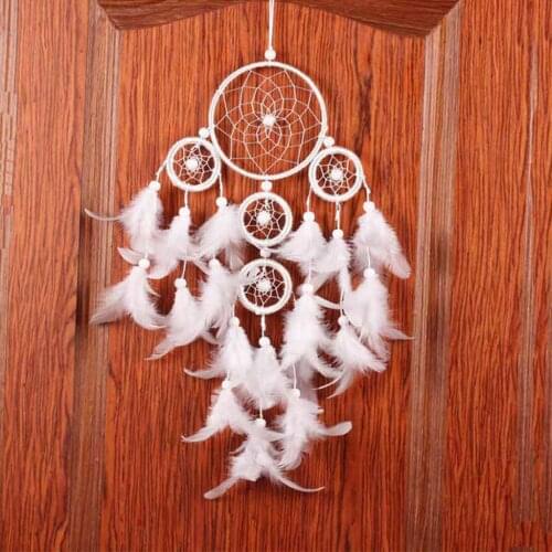 Circle White Feather Dream Catcher with Fairy LED Lights Wall Ceiling Decor