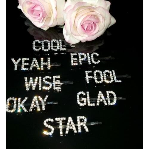 Hot Fashion Letters Words Crystal Hairpin Hairgrip Hairclips Hair Clip Haripins Barrette Ornament Hair Accessory WHOLESALE