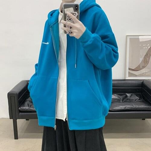 Mens Hooded Guardian Pure Color Casual Loose Hong Kong Style High Street Hooded Cardigan Jacket Mens Hooded Cardigan 5XL