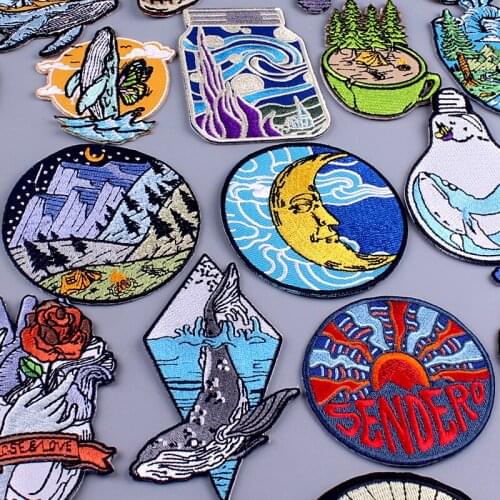 Diy Whale/Anime Patch Iron On Patches On Clothes Wilderness Embroidered Patches For Clothing Badge Patch Applique Sewing Jacket