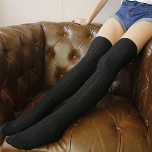 New Over Knee Socks Warm Knitting Stockings Cross The Twist Winter Long Style Shape Legs Slim Concise Cotton Scoks For Female