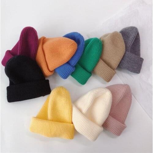 2021 Autumn and Winter Cotton Solid Color Thicken Knitted Hat Warm Hat Skullies Cap Beanie Hat for Children Boy and Girl 03