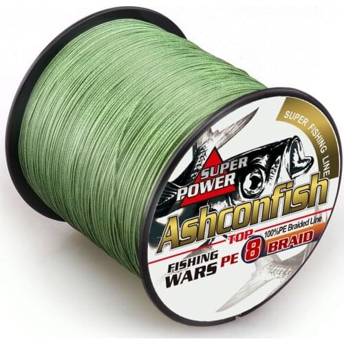 Ashconfish extremely Low Smoother tough and durable 500/1000M braid strong pe fishing cord line wire 8Strand 30 50 80 200 300LB