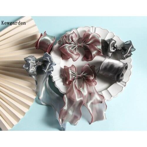 Kewgarden Wave edge Shiny Voile Ribbons Handmade Tape 2" 5.5cm 8cm DIY Bow hairpin Hair Accessories Gift Packing Riband 10 Yards