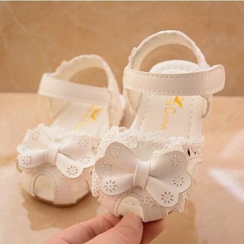 Cute Baby Girl Shoes Summer Sandals Children Kids Shoes Bow Lace Princess Sandals for Girls Newborn Toddler Sandals White