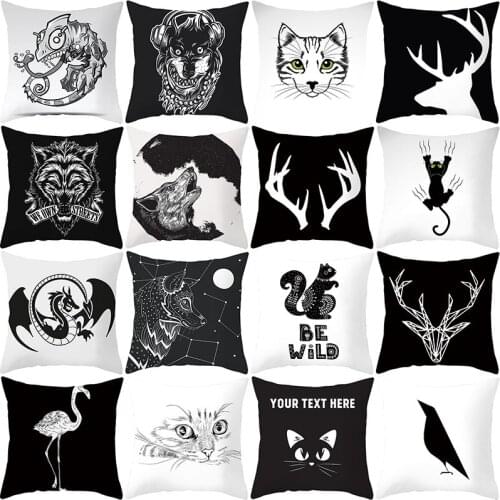 Animal Series Cushion Cover 45X45 Black White Sketch Style Decorative Pillowcase Sofa Cushions Nordic Pillow Covers Home Decor