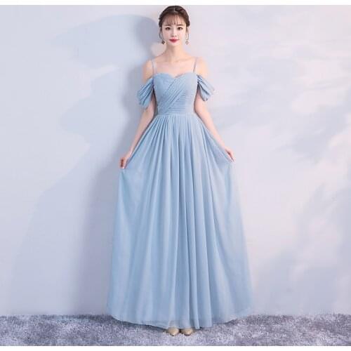 Blue Fashion Tulle Sexy Cheap Long Party Wedding Bridesmaid Dresses Long Bridesmaids Dresses Host Floor Length Dress 99079
