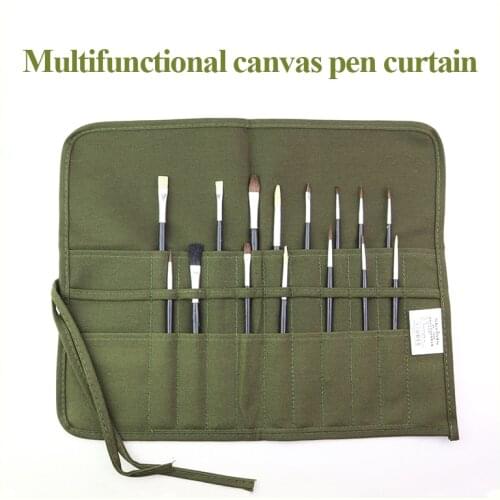 Skyists Art Multifunctional 22/30 Holes Canvas Pen Curtain & 15pcs Brushes Insert Pen Roll Up Bag/Case Pencil Storage Bag 1508