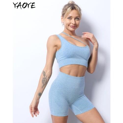YAOYE 2Pcs Sports Bra + Running Shorts High Elasticity Sexy Seamless Women Gym Leggings Suit Dry Fitness Sportswear Yoga Set