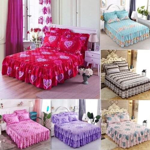 Bed Skirt Quilted Polyester Bed Sheet Printed Bedding Twin Queen King Size BedSpread Bed Cover Set Mattress Cover Bed Cover