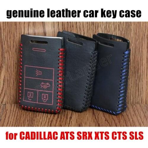 Only Red fit for CADILLAC ATS SRX XTS CTS SLS car key case cover sewing Hand DIY car styling Genuine quality leather cheap price