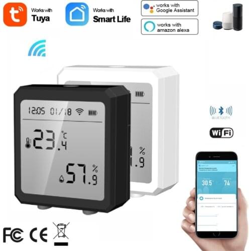 Wifi+Bluetooth Tuya smart temperature and humidity sensor can be connected to hotspots, with alarm function, support smart life