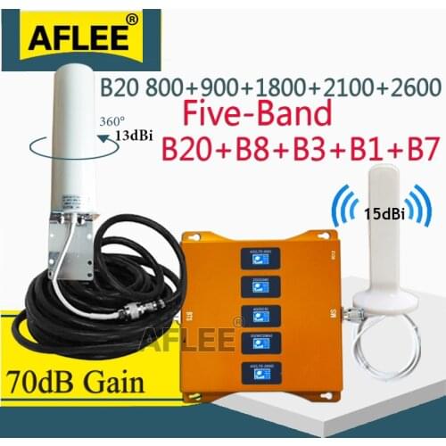 Five-Band B20 800 900 1800 2100 2600mhz CellPhone Cellular Booster 4g Repeater GSM 2G 3G 4G Cellular Communication Amplifier LTE