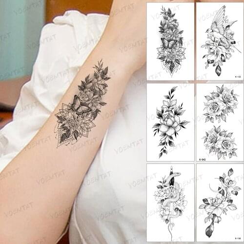 Waterproof Temporary Tattoo Sticker Butterfly Wing Flower Leaf Black Tatto Arm Small Flash Tatoo Man Woman Child Tattoos 2021