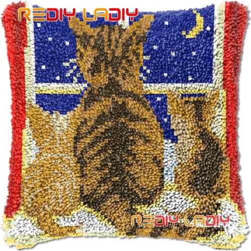 Latch Hook Cushion Cats by Window DIY Needlepoint Kits Chunky Acrylic Yarn Arts Crocheting Lofty Pillow Case Hobby & Crafts
