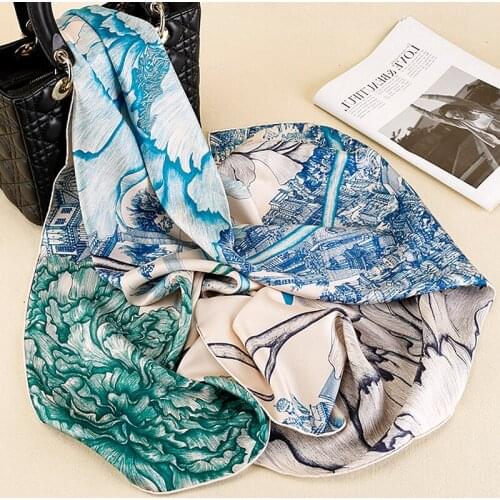 100% Silk Scarf Women Printed Design Classic Square 90*90cm Handmade Hemming Elegant Scarves Neckerchief New Fashion