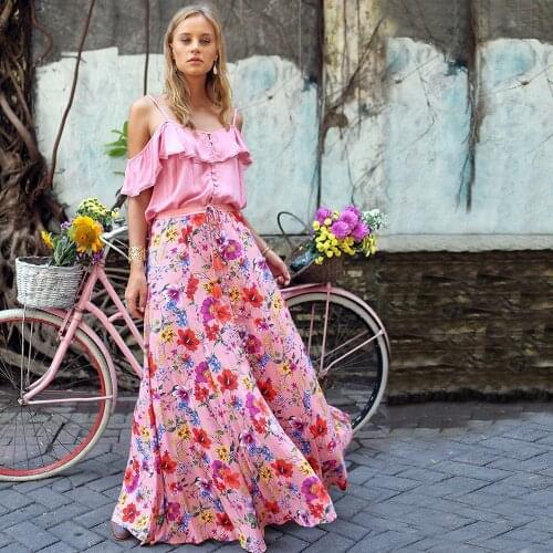 Womens Summer Fashion Bohemian Beach Resort Two Piece Dress with Pleated Print