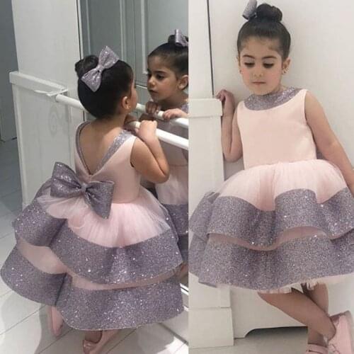 0-2 Years Bow Layered Dress For Baby Girls Summer Backless Bow Ball Gown For Little Children Elegant Birthday Princess Cloth