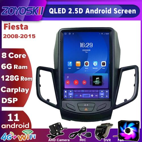 ZOYOSKII Android 9.0 10.4" IPS vertical tesla screen car gps multimedia radio bt navigation player for Ford Fiesta 2008-2015