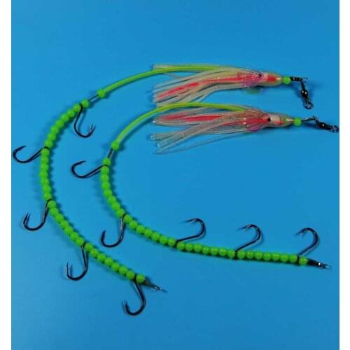 2pcs #4 Fishing Lure Bait for saltwater Luminous longtail octopus steel wire rig barracuda eel small mackerel fishing rig