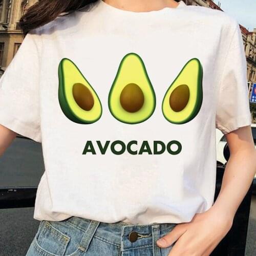 2021 New Women T-shirts Casual Vouge Tee Streetwear Kawaii Harajuku Avocado Print O-Neck Short Sleeve Summer Simple Top