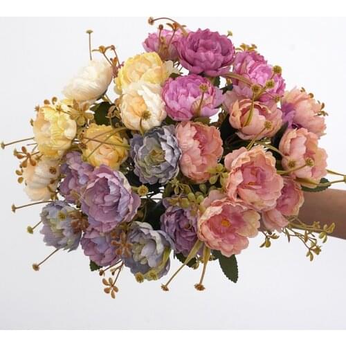 30 cm rose pink silk peony artificial flower bouquet 6 big buds cheap fake flowers, suitable for family wedding decoration indoo