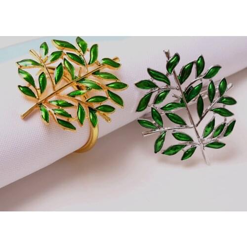 6pcs/lot Green plant tree of life napkin buckle drop oil leaf napkin ring
