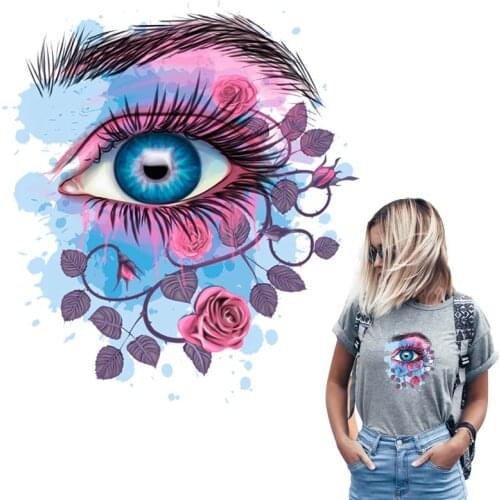 Flower Eyes Stickers Thermal Transfer Clothing Stickers Stripe Diy T-Shirt Washable Patches Girl Woman T-Shirt Sticker