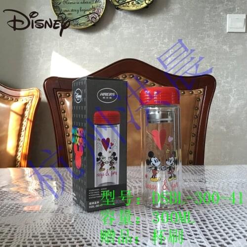 Disney Glass Carton Lovely Micky Minnie Double glass Straight Cup Convenient Cup with Strainer gift cup