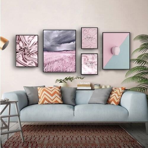 Home Wall Art Decoration Canvas Painting Picture Pink Purple Landscape Poster Beach Snow Mountain Feather Life Beautiful