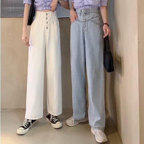 Wide leg Jeans For Women Blue Loose Pants High Waist Casual large size straight pants Boyfriend Straight Mom Jeans Streetwear