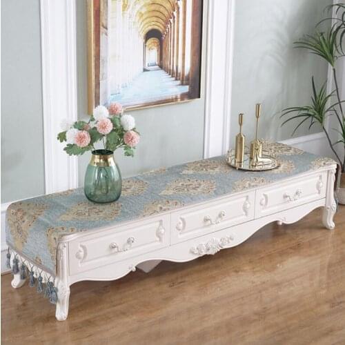 European Embroidery Chenille Table Runner Tablecloth TV Cabinet Cover Table Mat Shoes Cabinet Cover Towel Cloth with Tassel