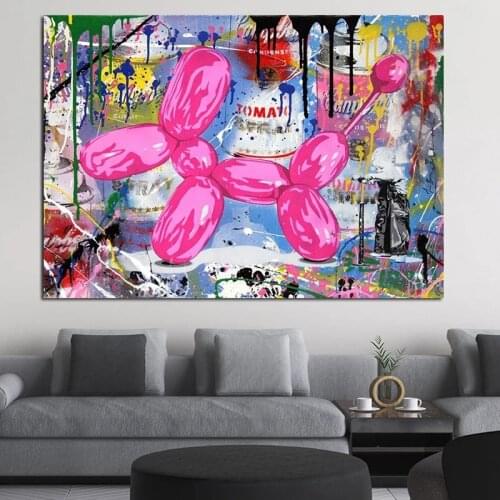Modern Cartoon Pink Balloon Dog Graffiti Art Canvas Painting Wall Art Prints Posters for Living Room Modern Home Decor Pictures