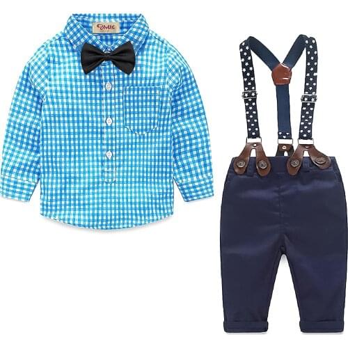 Baby Boy Clothes Set Shirt+Bowtie+Suspender Pants Set 4pcs Newborn Baby Outfits Set Infant Toddler Gentleman Suit Set