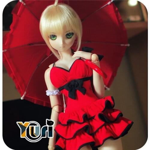 Doll Use Fate FGO Saber Cosplay 1/3 1/4 BJD SD DD Doll Clothes Red Umbrella Bow Formal Dress Outfit Cos Toy Accessory Cute C