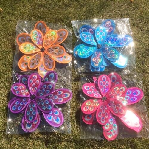 Multi-function Double Layer Peacock Laser Sequins Windmill Colourful Wind Spinner Garden Decor Yard Kids Toy Gift