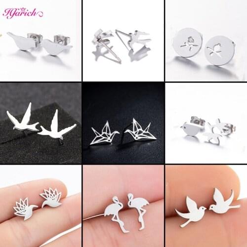 Fashion Little Bird Stud Earrings Ear Accessories Cute Animal Flamingo Pigeon Earings For Girl Statement Stainless Steel Jewelry