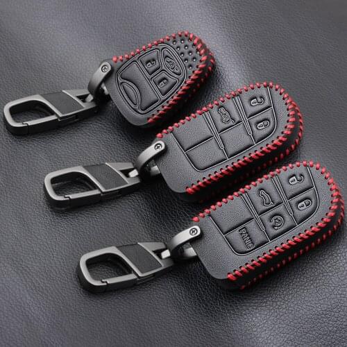 Fashion Leather Car Smart Key Case Cover For Dodge Ram 1500 Journey Charger Dart Challenger Durango For Fiat Jeep Key Ring Shell