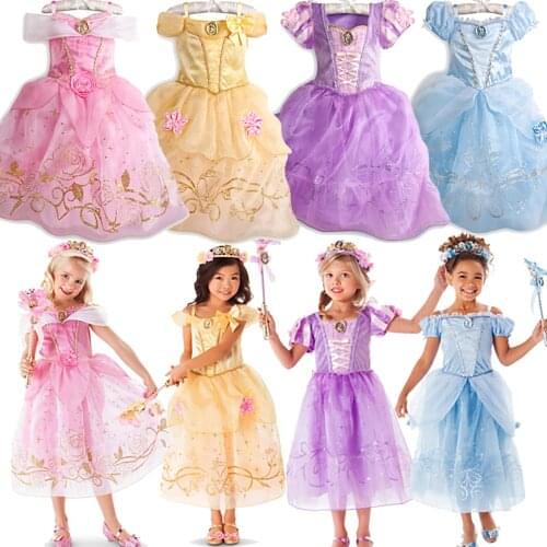 Girls Tangled Belle Princess Party Dress Infant Christmas Vestidos Children Cosplay Costume Kids Baby Beauty Beast Sofia Dress