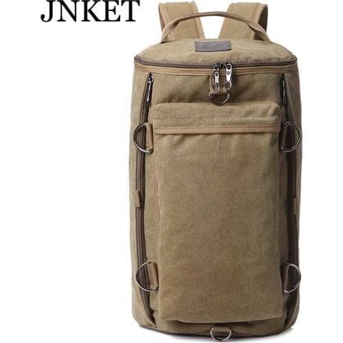 JNKET New Retro Backpack Outdoor Travel Canvas Shoulders Bag Bucket Bags Large Capacity Mountaineering Travel Pack