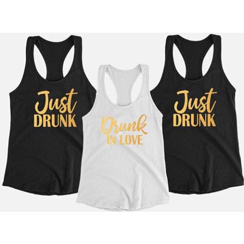 Personalize glitter GOLD Bridesmaid just drunk Tank tops tees Bachelorette Tanks bridal shower t Shirts Party favors