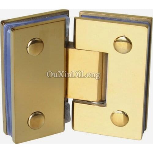 HOT 2PCS Stainless Steel Titanium Gold Frameless Shower Glass Door Hinges 135 Degree Glass to Glass Fixed Clamps Holder Brackets