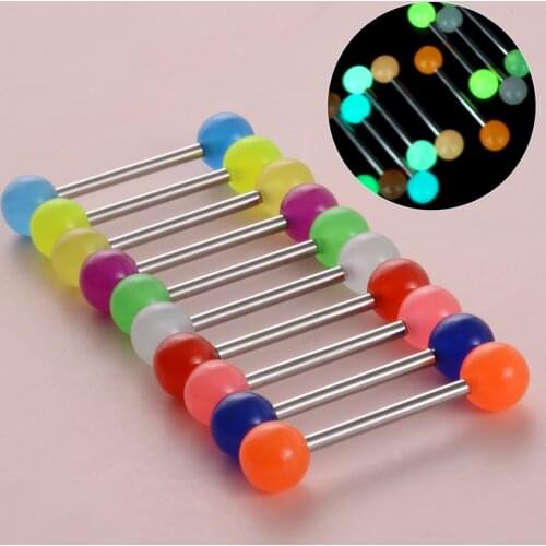 10Pcs 14g Mixed Color Glow In Dark Tongue Piercing Acrylic Tongue Earring Straight Barbell Navel Belly Rings Body Jewelry