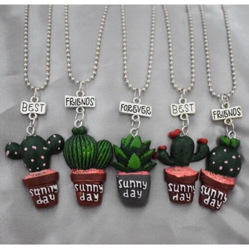 Resin Sunny Day Cactus Plants Pendant Necklace Children BFF 3 Best Friends Forever Friendship Jewelry Birthday Gift For Kids