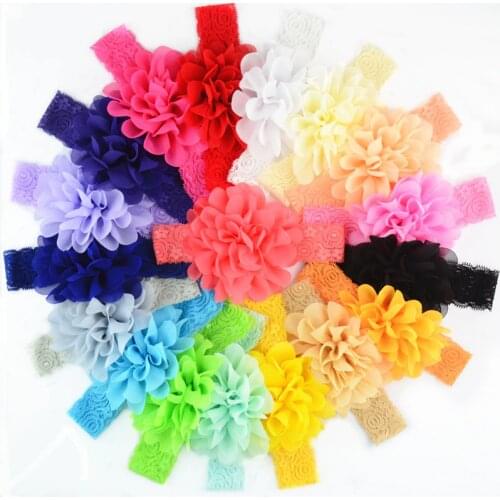 YWHUANSEN 18pcs/lot Chiffon Flower Newborn Headband Elastic Lace Bows For Girls Baby Hair Bows Hairbands Accessories For Girls