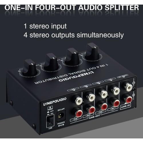 KYYSLB DC-12V 1 Input 4 Output Preamp Stereo Signal Amplifier Splitter Comparator Output Independent Volume Adjuster Lossless