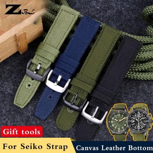 20mm 21mm 22mm High Quality Nylon Canvas Leather Bottom Watch Band Replacement For Seiko- Nylon Strap SRPC31J1 SSC295J1 Men
