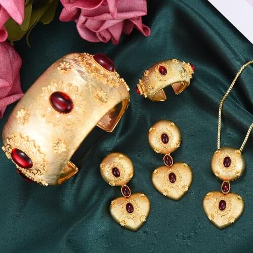 Dubai Luxury Shiny Bridal Necklace Bracelet Earrings Ring Jewelry set For Ladies Women Wedding African CZ Dubai Jewelry